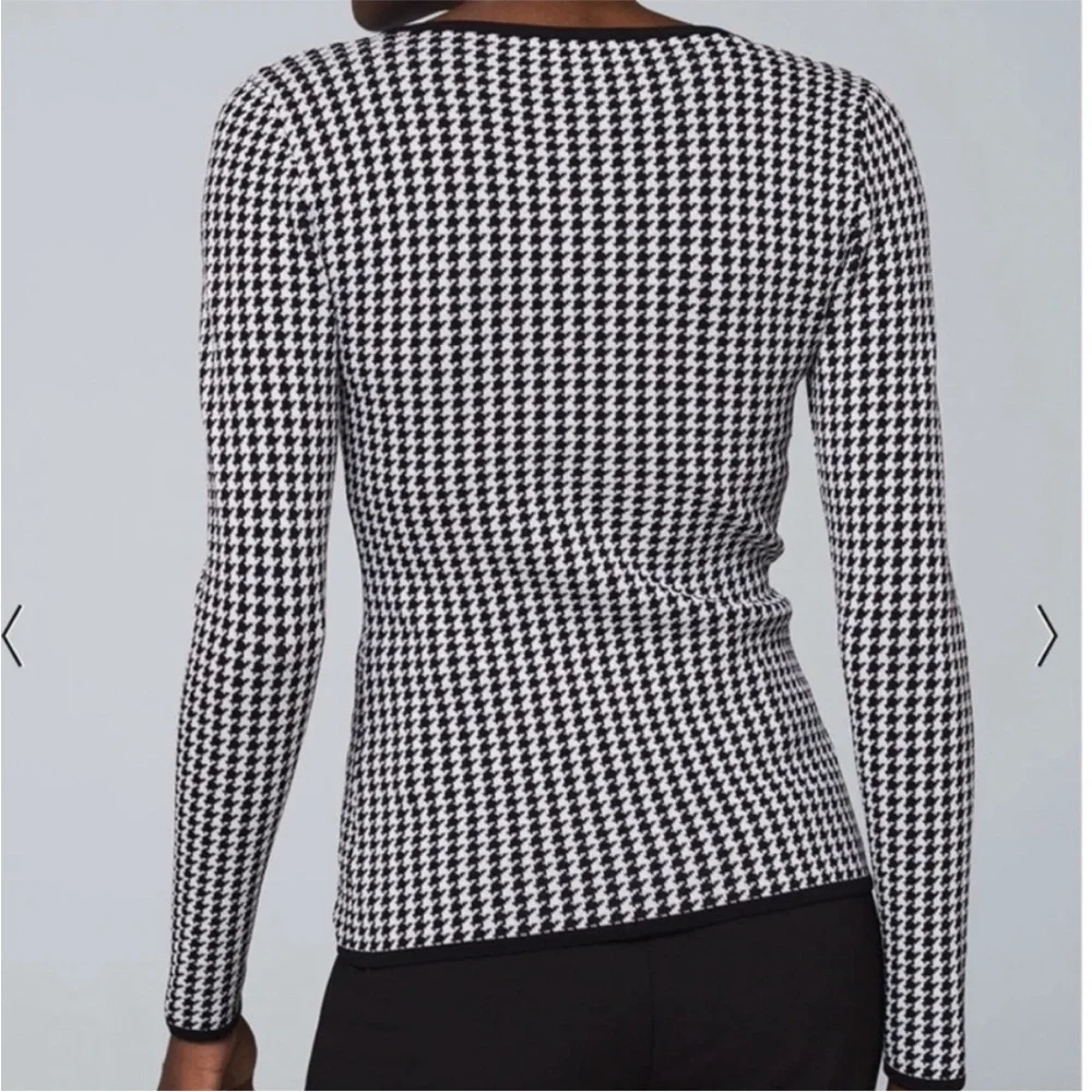 White House Black Market WHBM‎ Monochrome Houndstooth Scoop Neck Sweater XS